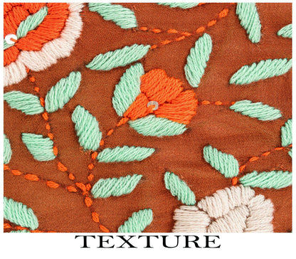 Sanskriti New Brown Pure Georgette Dupatta Hand Embroidered Phulkari OOAK Stole