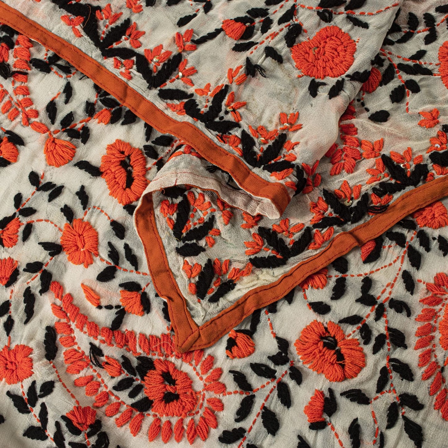 Sanskriti Dupatta White Pure Georgette Silk Hand Embroidered Phulkari OOAK Stole
