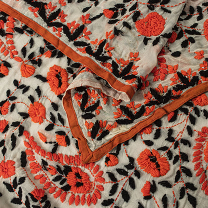 Sanskriti Dupatta White Pure Georgette Silk Hand Embroidered Phulkari OOAK Stole