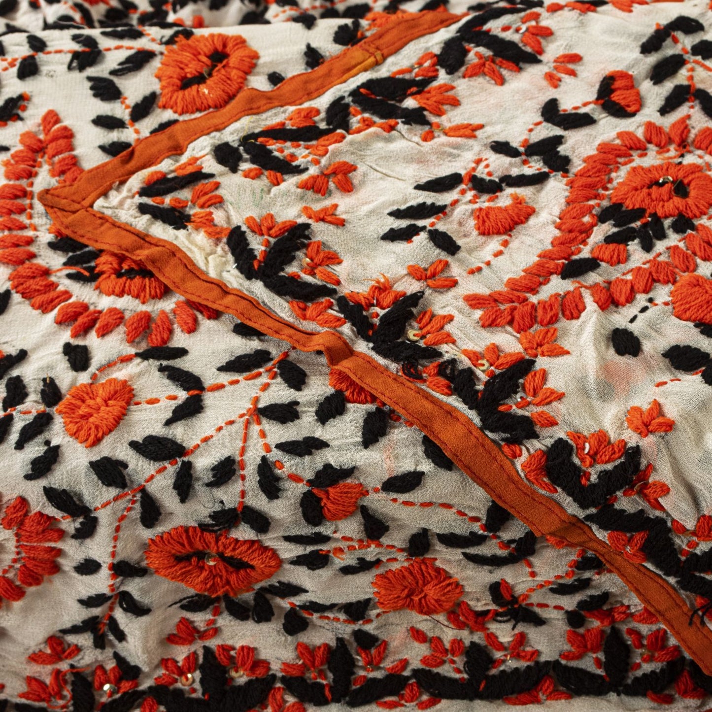 Sanskriti Dupatta White Pure Georgette Silk Hand Embroidered Phulkari OOAK Stole