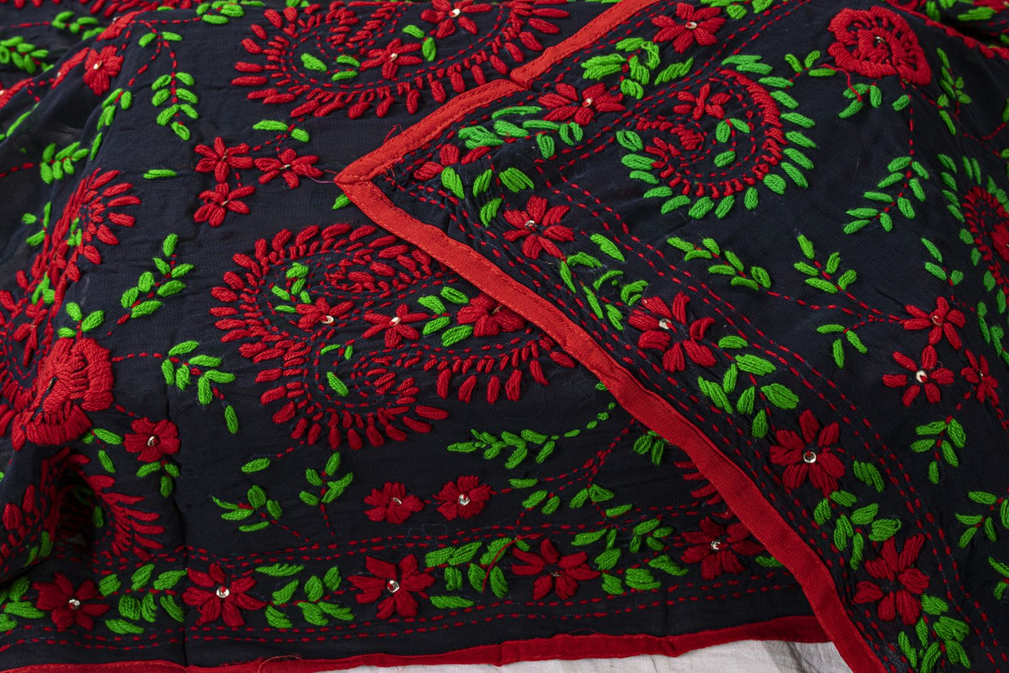 Sanskriti Vintage Blue Pure Georgette Dupatta/Stole Handembroidery Phulkari Veil