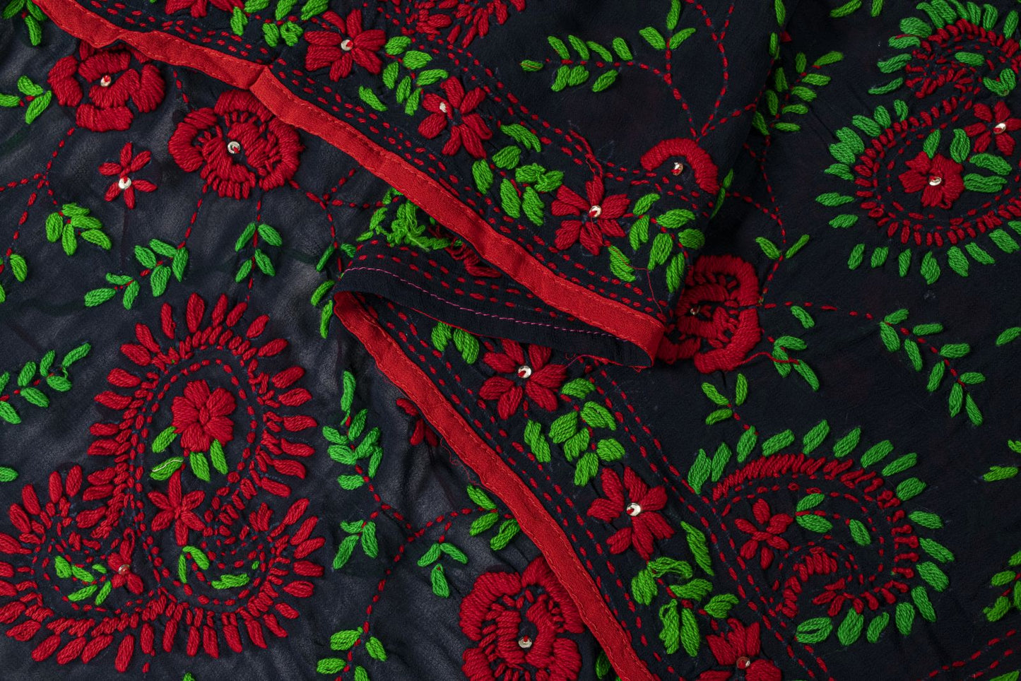 Sanskriti Vintage Blue Pure Georgette Dupatta/Stole Handembroidery Phulkari Veil