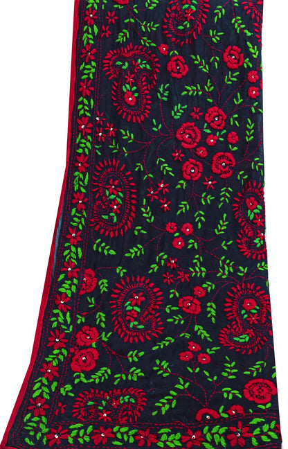 Sanskriti Vintage Blue Pure Georgette Dupatta/Stole Handembroidery Phulkari Veil