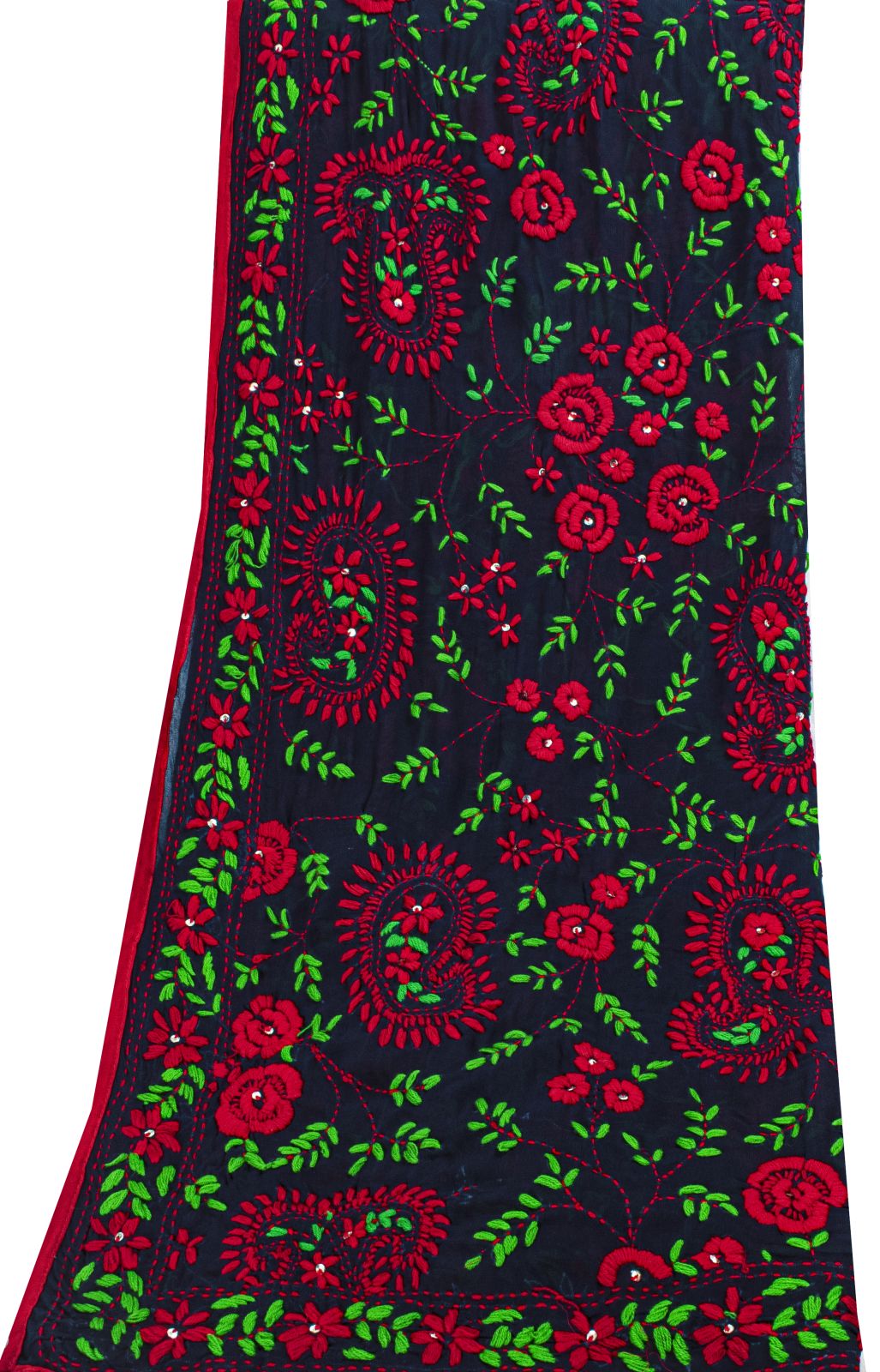 Sanskriti Vintage Blue Pure Georgette Dupatta/Stole Handembroidery Phulkari Veil
