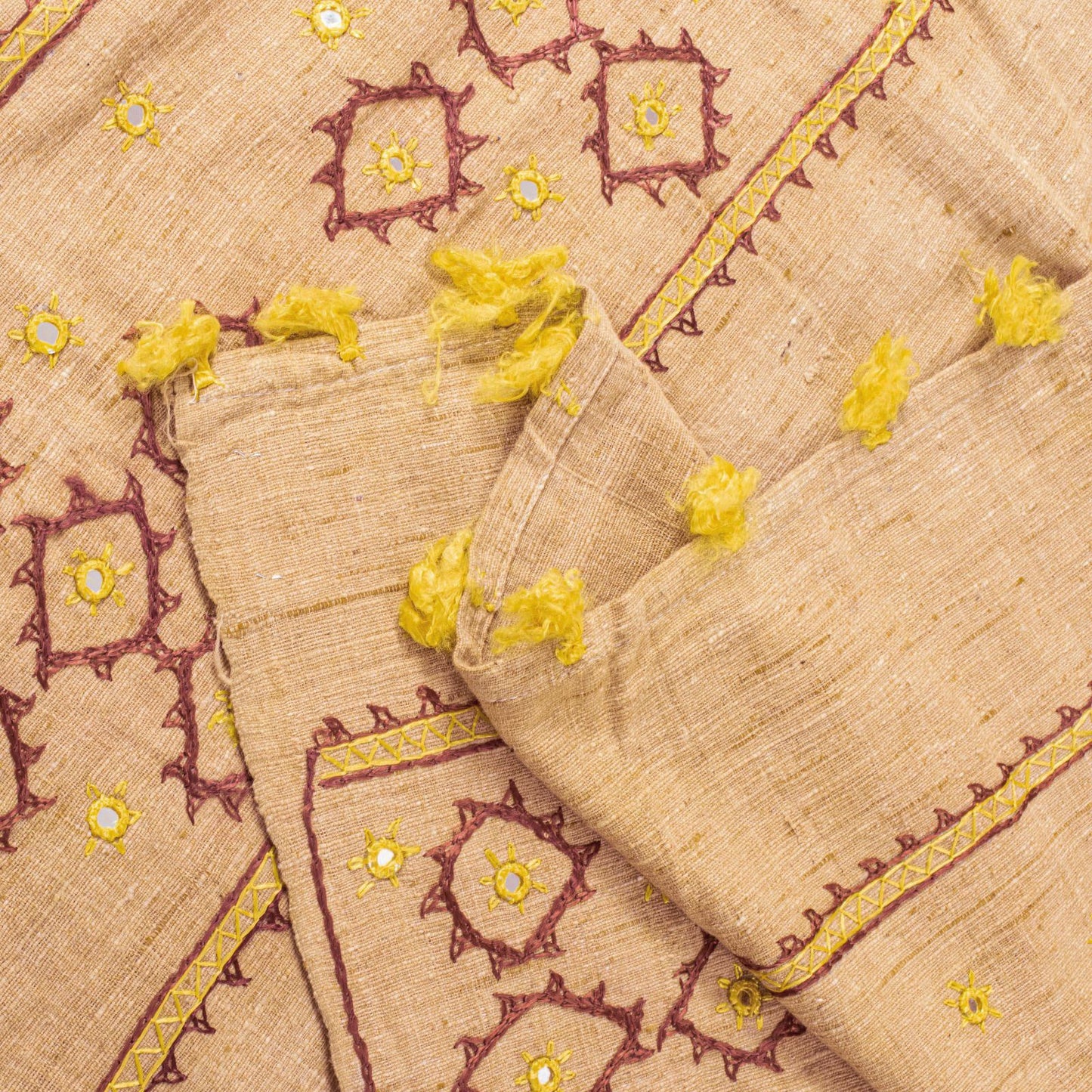 Sanskriti Vintage Beige Pure Khadi Cotton Dupatta/Stole Kutch Hand Embroidered