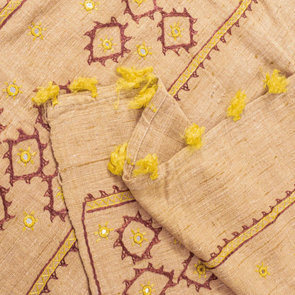 Sanskriti Vintage Beige Pure Khadi Cotton Dupatta/Stole Kutch Hand Embroidered