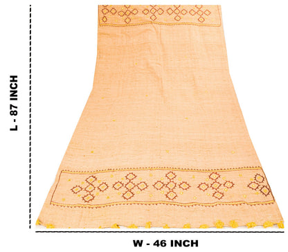 Sanskriti Vintage Beige Pure Khadi Cotton Dupatta/Stole Kutch Hand Embroidered