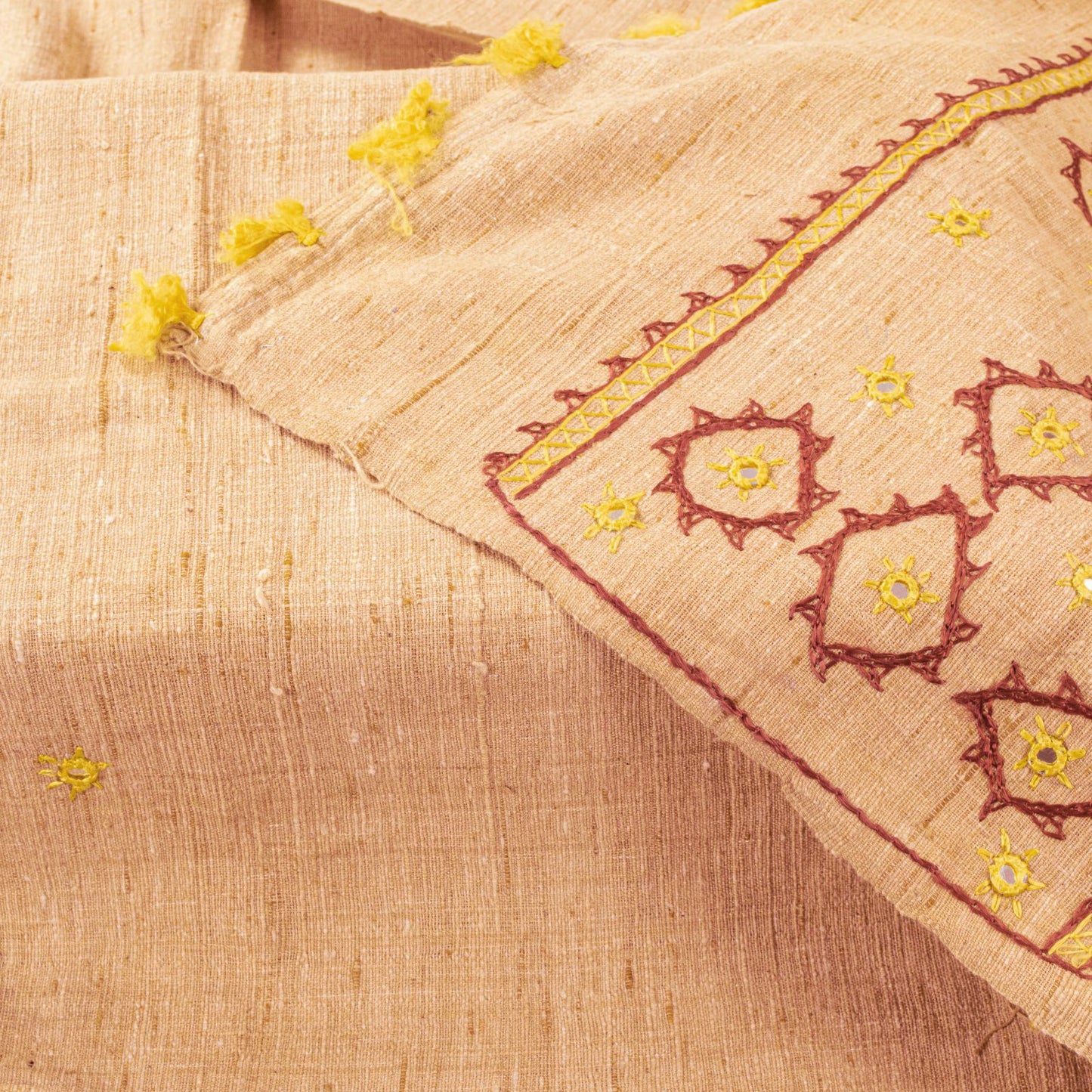 Sanskriti Vintage Beige Pure Khadi Cotton Dupatta/Stole Kutch Hand Embroidered