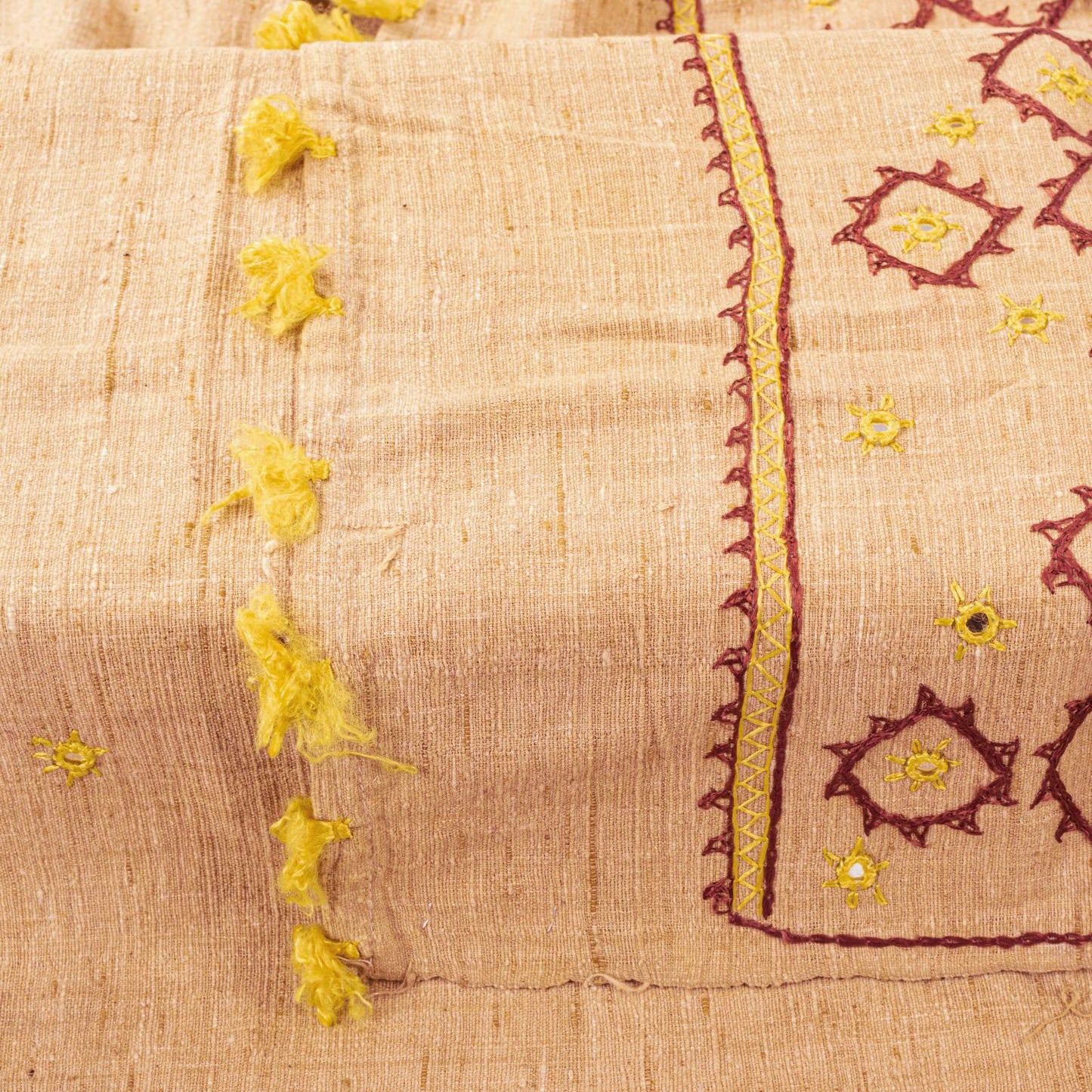 Sanskriti Vintage Beige Pure Khadi Cotton Dupatta/Stole Kutch Hand Embroidered