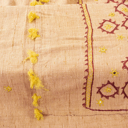 Sanskriti Vintage Beige Pure Khadi Cotton Dupatta/Stole Kutch Hand Embroidered