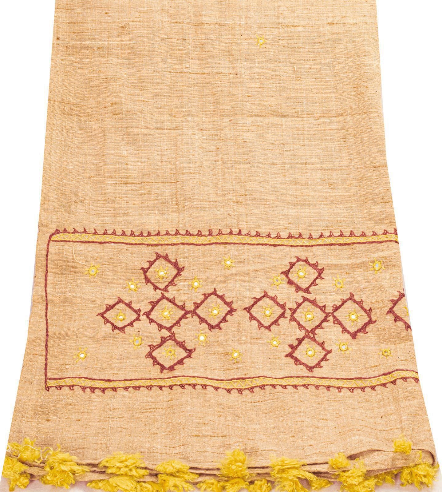 Sanskriti Vintage Beige Pure Khadi Cotton Dupatta/Stole Kutch Hand Embroidered
