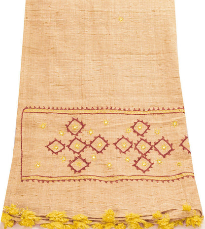 Sanskriti Vintage Beige Pure Khadi Cotton Dupatta/Stole Kutch Hand Embroidered