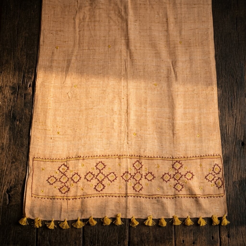 Sanskriti Vintage Beige Pure Khadi Cotton Dupatta/Stole Kutch Hand Embroidered