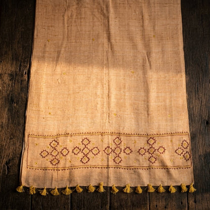 Sanskriti Vintage Beige Pure Khadi Cotton Dupatta/Stole Kutch Hand Embroidered