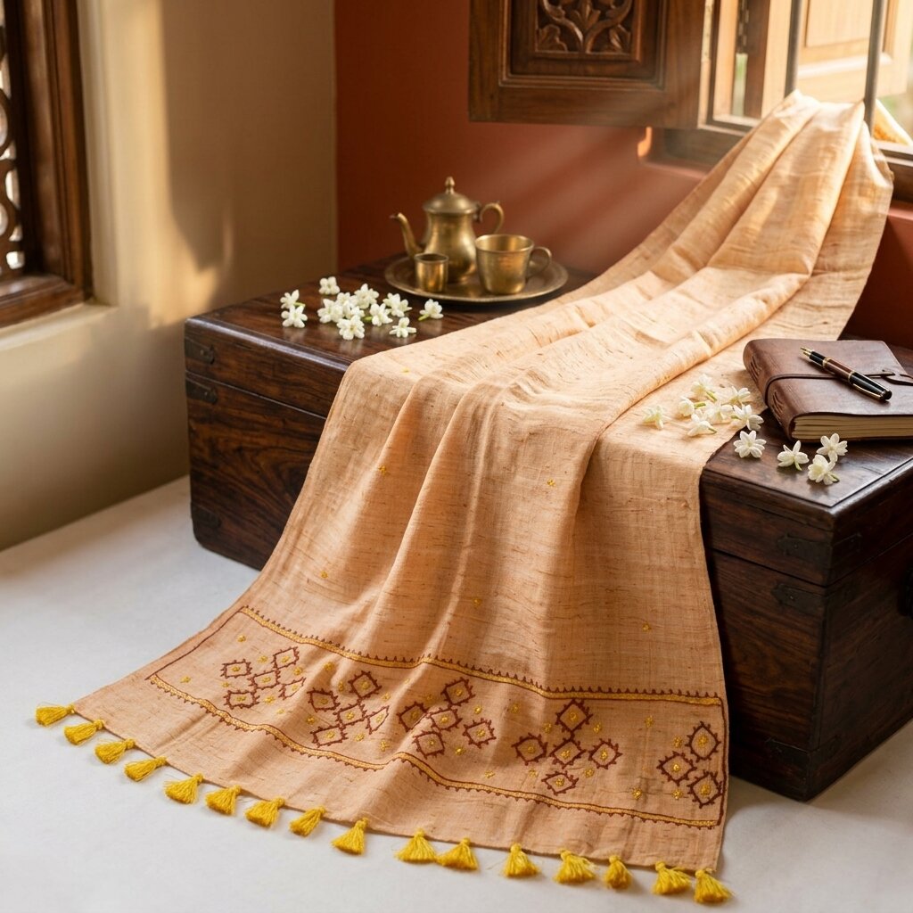 Sanskriti Vintage Beige Pure Khadi Cotton Dupatta/Stole Kutch Hand Embroidered