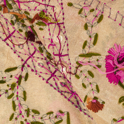 Sanskriti New Cream Dupatta/Stole Cream Art Silk Hand Embroidered Phulkari Veil