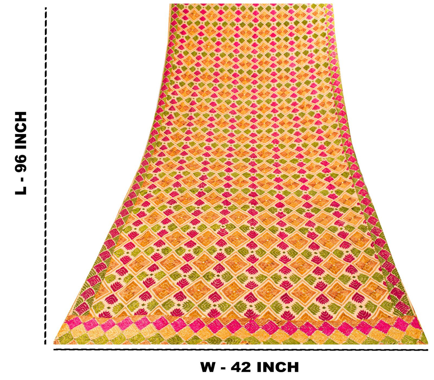 Sanskriti New Cream Bagh Phulkari Dupatta/Stole Blend Cotton Hand Embroidered