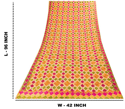 Sanskriti New Cream Bagh Phulkari Dupatta/Stole Blend Cotton Hand Embroidered
