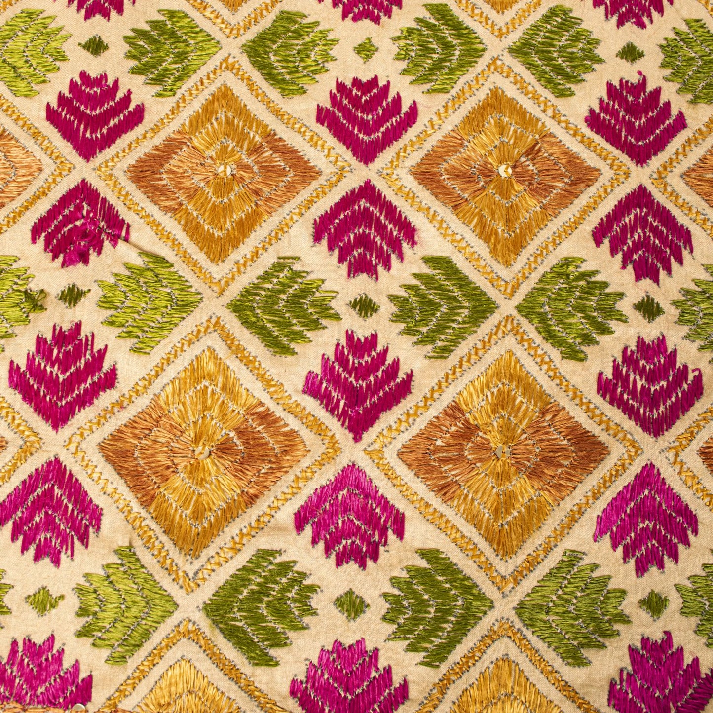 Sanskriti New Cream Bagh Phulkari Dupatta/Stole Blend Cotton Hand Embroidered