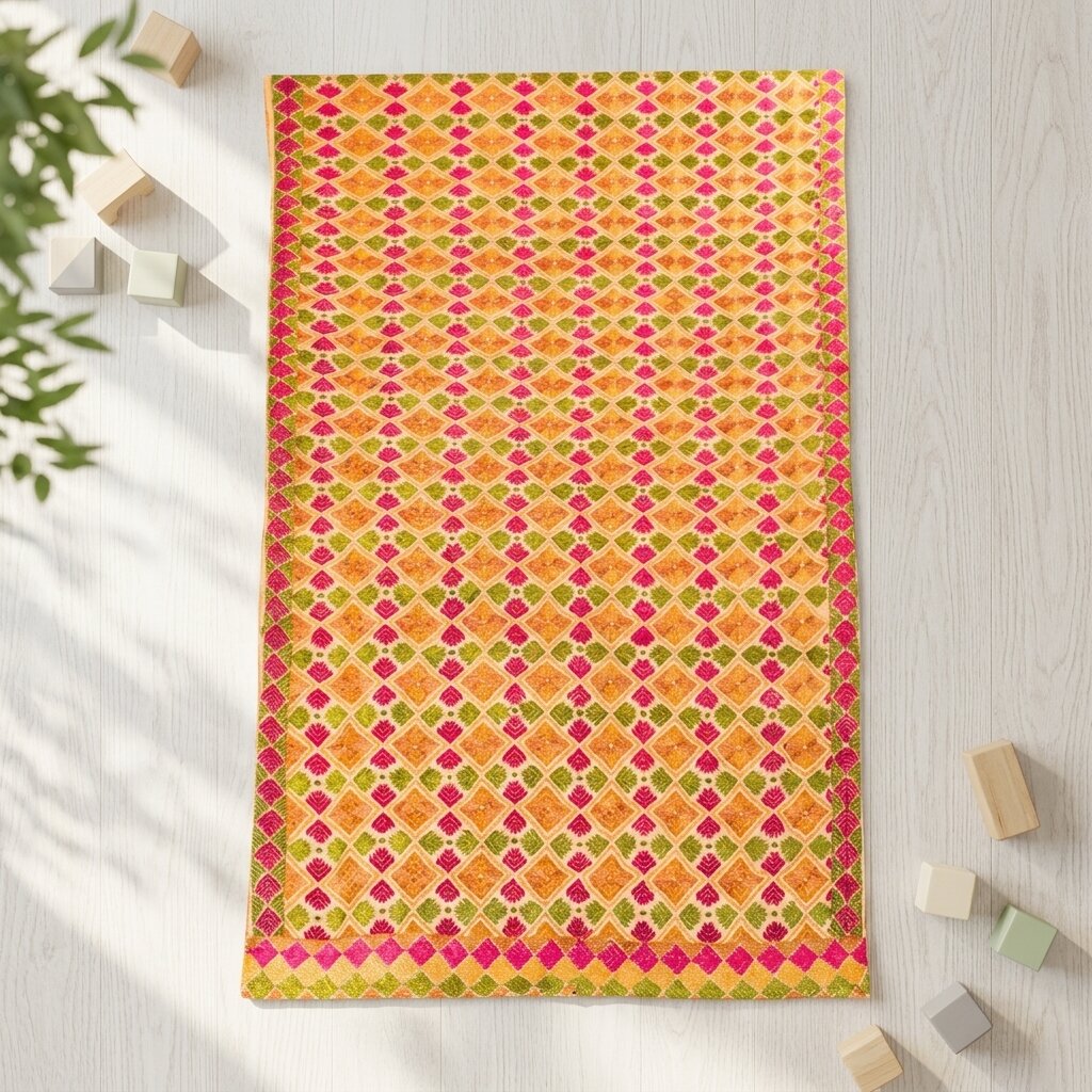 Sanskriti New Cream Bagh Phulkari Dupatta/Stole Blend Cotton Hand Embroidered