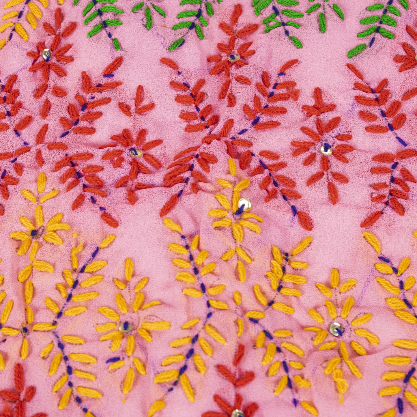 Sanskriti New Pink Phulkari Dupatta/Stole Georgette Hand Embroidery Wedding Veil