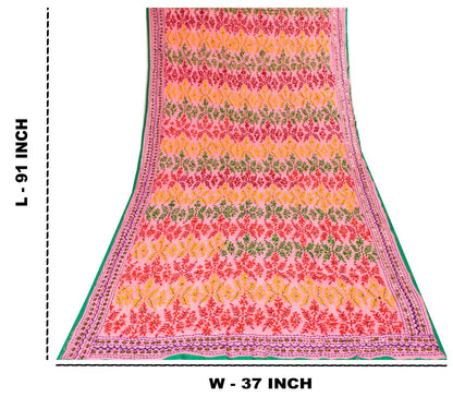 Sanskriti New Pink Phulkari Dupatta/Stole Georgette Hand Embroidery Wedding Veil