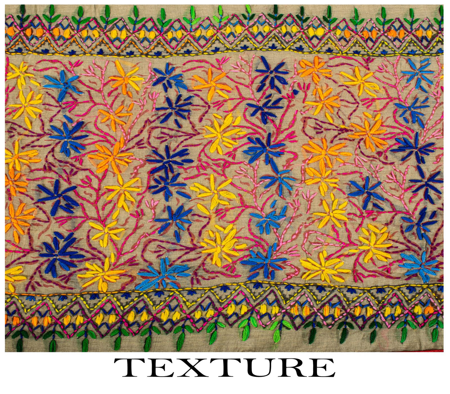 Sanskriti New Gray Art Silk Dupatta/Stole Phulkari Hand Embroidery Indian Veil