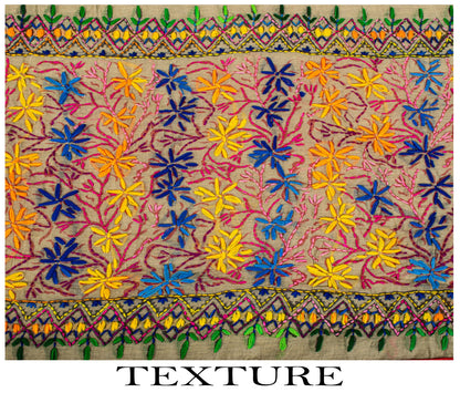 Sanskriti New Gray Art Silk Dupatta/Stole Phulkari Hand Embroidery Indian Veil