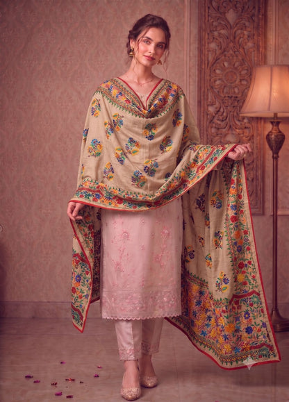 Sanskriti New Gray Art Silk Dupatta/Stole Phulkari Hand Embroidery Indian Veil