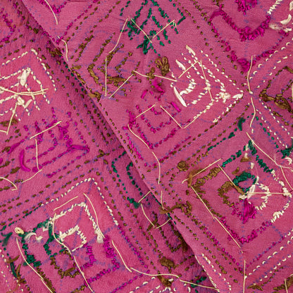 Sanskriti New Pink Pure Silk Dupatta/Stole Indian Bagh Phulkari Hand Embroidered