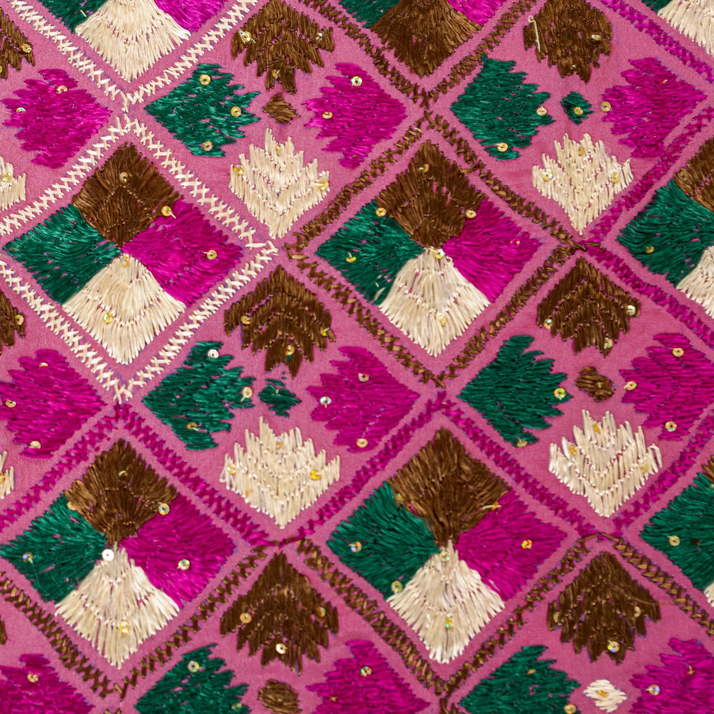 Sanskriti New Pink Pure Silk Dupatta/Stole Indian Bagh Phulkari Hand Embroidered