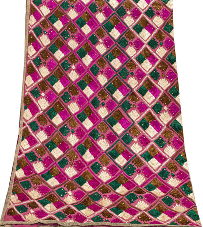 Sanskriti New Pink Pure Silk Dupatta/Stole Indian Bagh Phulkari Hand Embroidered