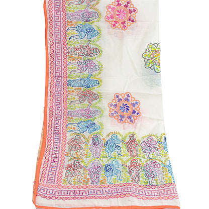 Sanskriti New White Phulkari Hand Embroidery Dupatta/Stole Art Silk Wedding Veil