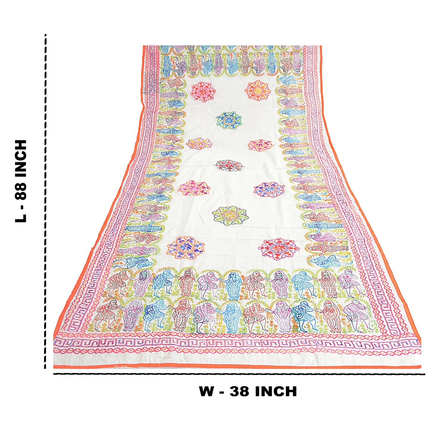 Sanskriti New White Phulkari Hand Embroidery Dupatta/Stole Art Silk Wedding Veil