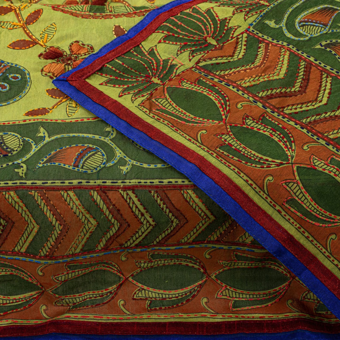 Sanskriti Vintage Green Cotton Dupatta/Stole Shrihasti Digital Kalamkari-Kantha