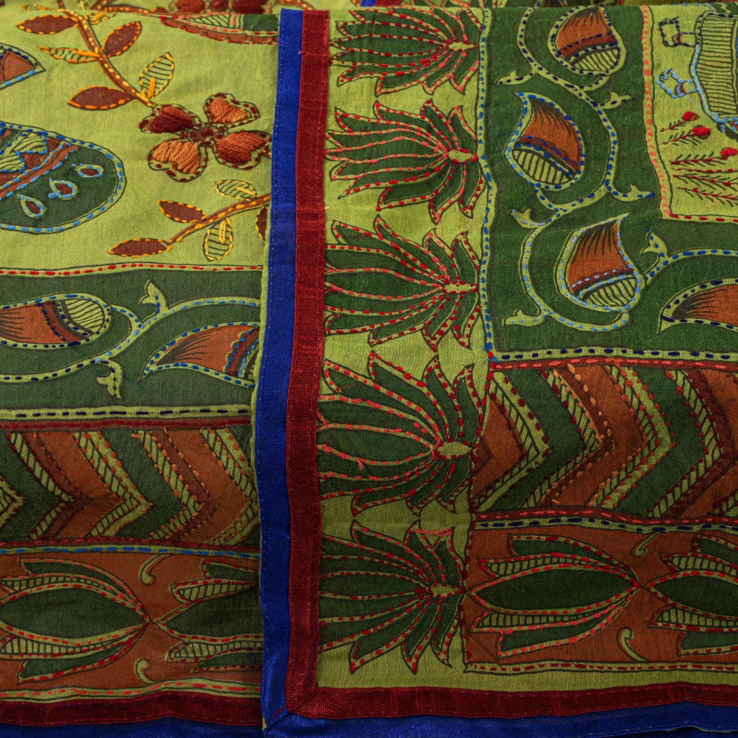 Sanskriti Vintage Green Cotton Dupatta/Stole Shrihasti Digital Kalamkari-Kantha