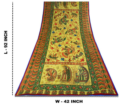 Sanskriti Vintage Green Cotton Dupatta/Stole Shrihasti Digital Kalamkari-Kantha