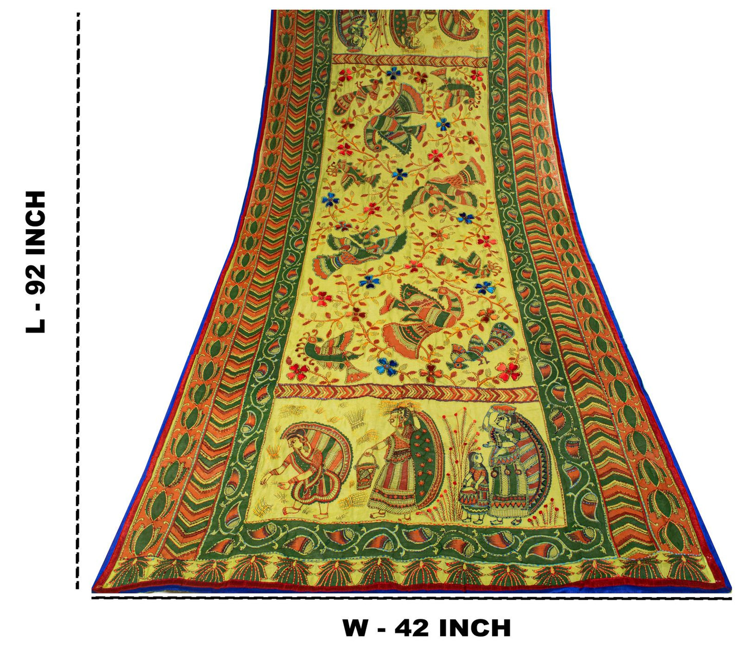 Sanskriti Vintage Green Cotton Dupatta/Stole Shrihasti Digital Kalamkari-Kantha