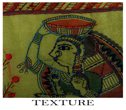 Sanskriti Vintage Green Cotton Dupatta/Stole Shrihasti Digital Kalamkari-Kantha