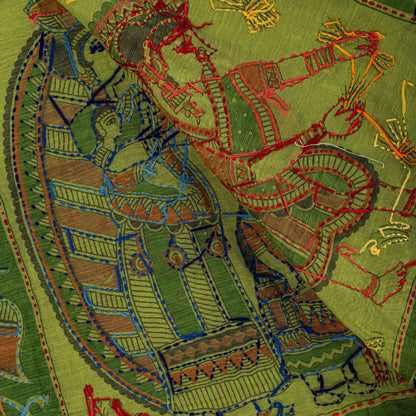 Sanskriti Vintage Green Cotton Dupatta/Stole Shrihasti Digital Kalamkari-Kantha