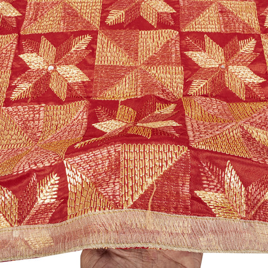 Sanskriti New Red Art Silk Bagh Phulkari Hand Embroidery Dupatta/Stole Soft Veil