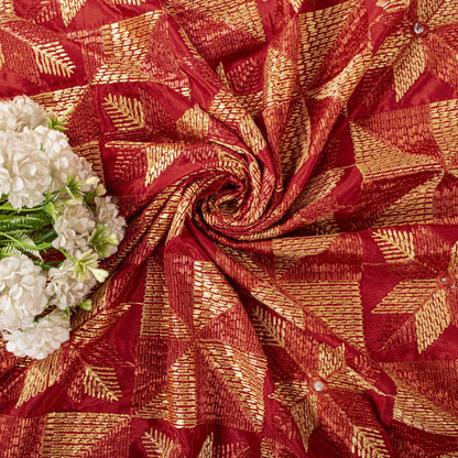 Sanskriti New Red Art Silk Bagh Phulkari Hand Embroidery Dupatta/Stole Soft Veil