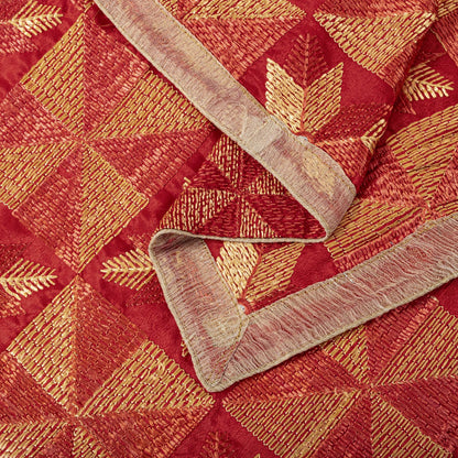 Sanskriti New Red Art Silk Bagh Phulkari Hand Embroidery Dupatta/Stole Soft Veil