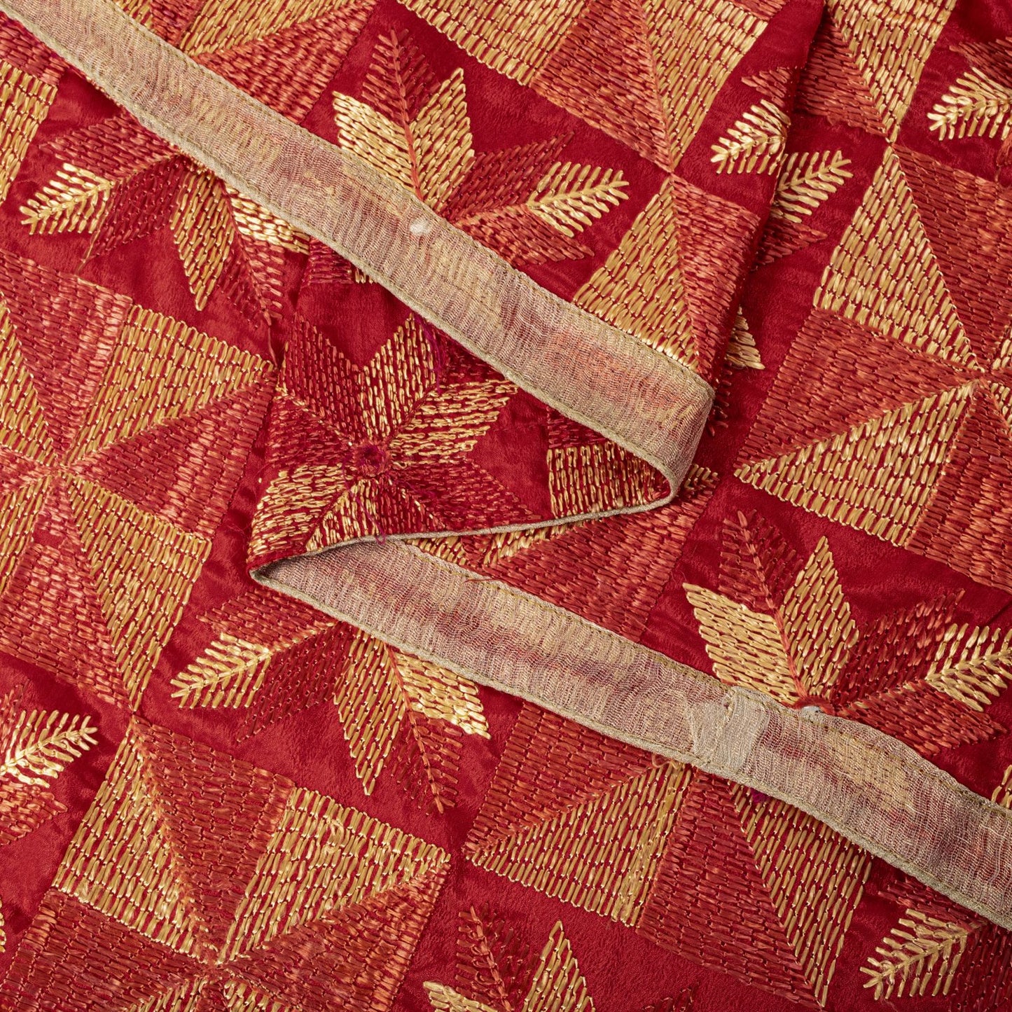 Sanskriti New Red Art Silk Bagh Phulkari Hand Embroidery Dupatta/Stole Soft Veil