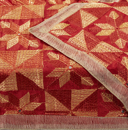 Sanskriti New Red Art Silk Bagh Phulkari Hand Embroidery Dupatta/Stole Soft Veil