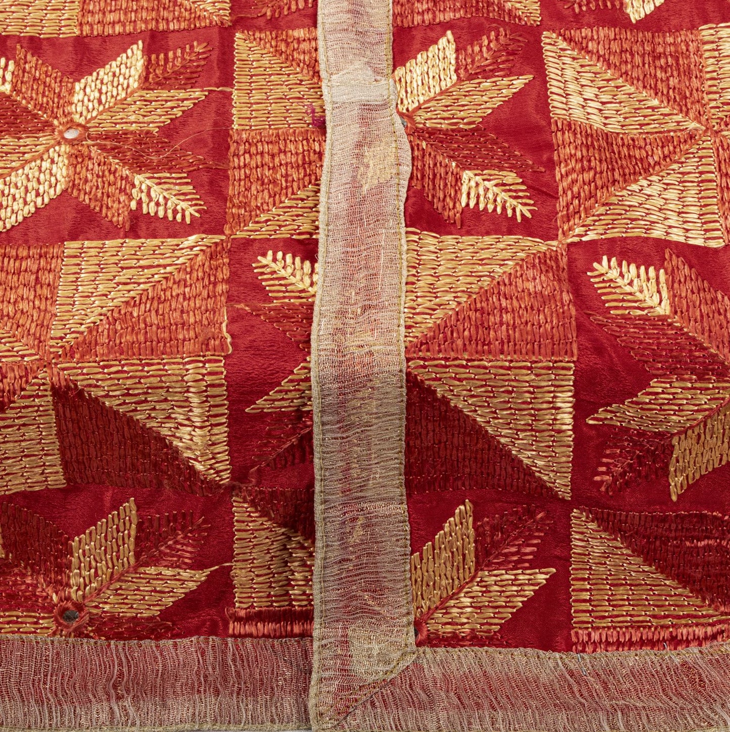 Sanskriti New Red Art Silk Bagh Phulkari Hand Embroidery Dupatta/Stole Soft Veil