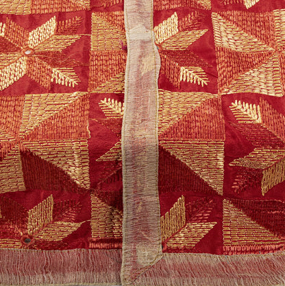 Sanskriti New Red Art Silk Bagh Phulkari Hand Embroidery Dupatta/Stole Soft Veil