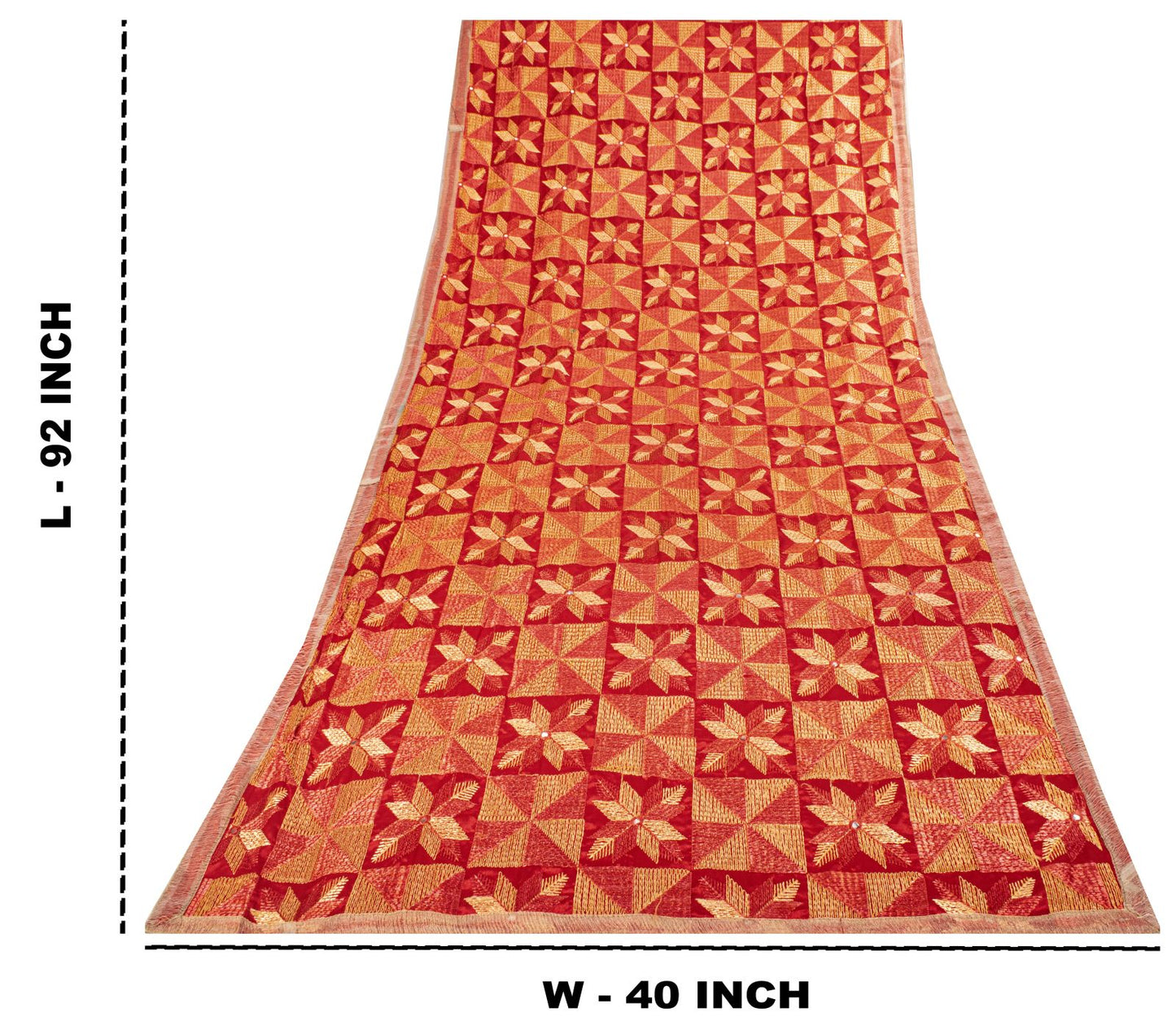 Sanskriti New Red Art Silk Bagh Phulkari Hand Embroidery Dupatta/Stole Soft Veil
