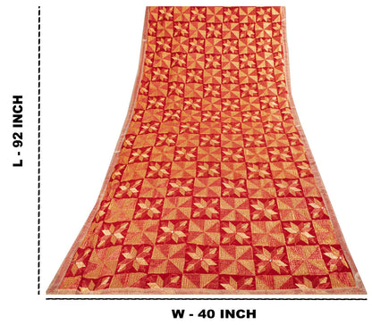 Sanskriti New Red Art Silk Bagh Phulkari Hand Embroidery Dupatta/Stole Soft Veil