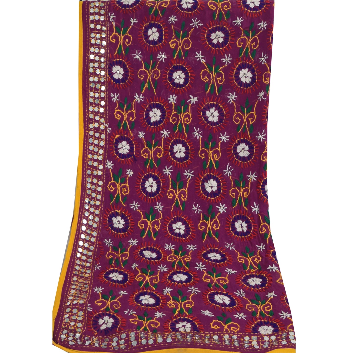 Sanskriti New Pink Phulkari Dupatta/Stole Pure Georgette Silk Hand Embroidered